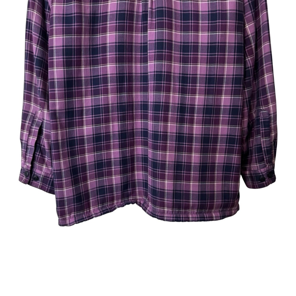 LL Bean Womens Purple Navy White Plaid Fleece Lined Flannel Shacket Jacket XL - Picture 7 of 11